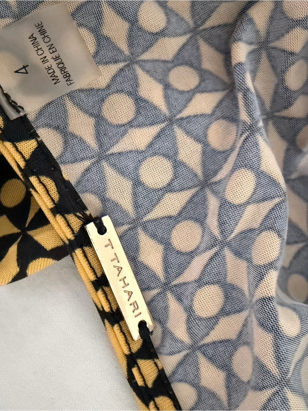 Tahari V-Neck Wrap Dress in Black and Yellow - Picture 5 of 5